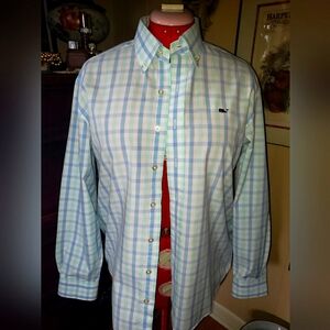 Men's Blue and White Checkered Shirt